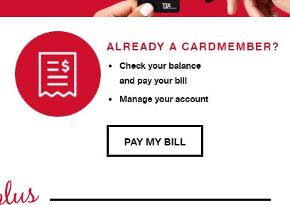 Pay My Bill link on the credit card page of TJMaxx website