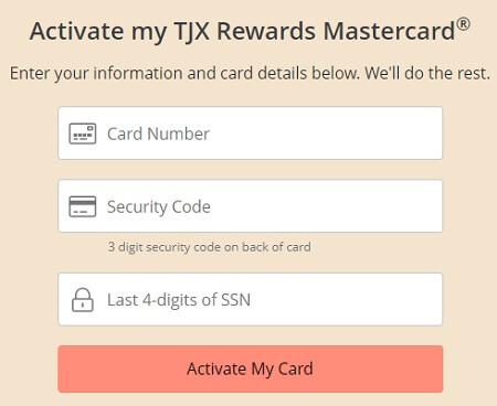 TJX credit card activation form